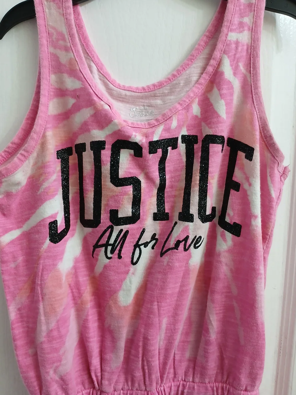 Justice Girls Pink Tie-Dye Sleeveless Romper with White Drawstring -S (6/7)